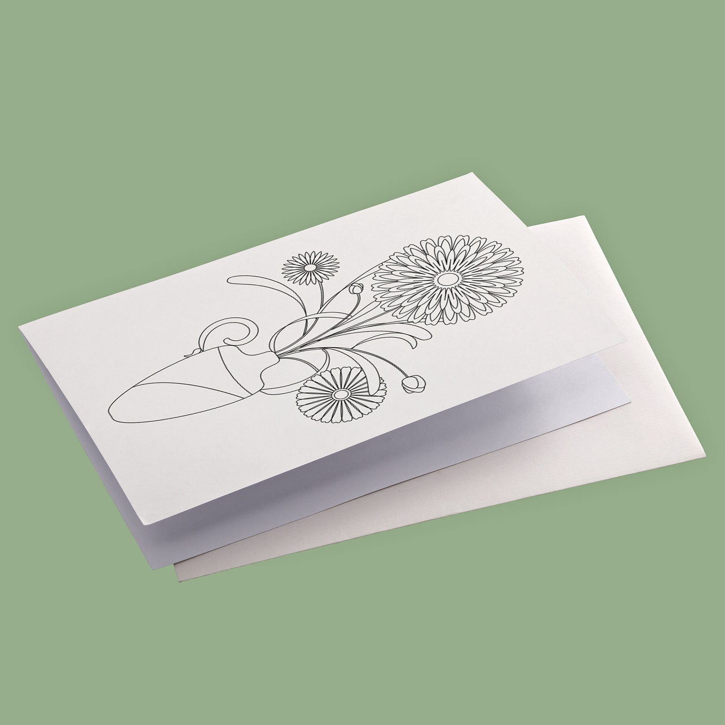 productafbeelding van de kaart met de vaas bloemen zoals deze in de set verpakt zit gepresenteerd met envelop