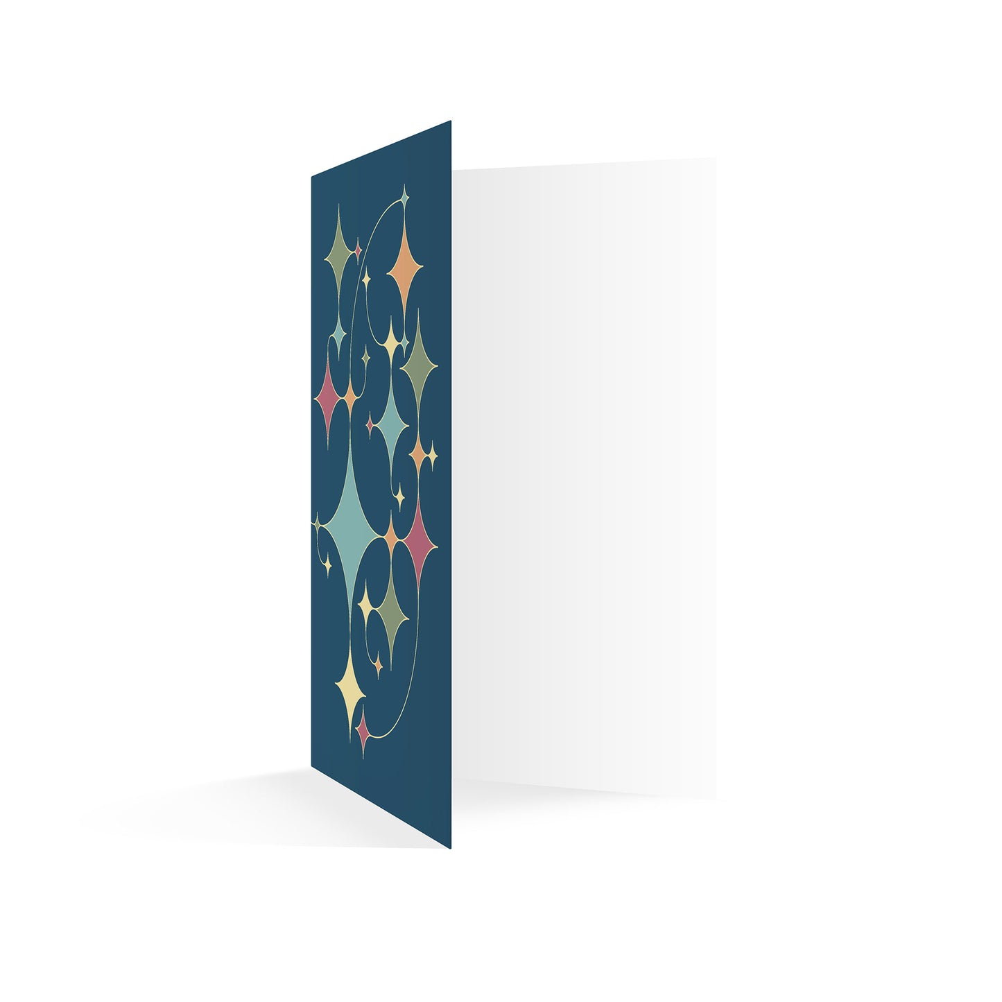 Productafbeelding, wenskaart "rising stars (blauw)" vooraanzicht openstaand rechtop