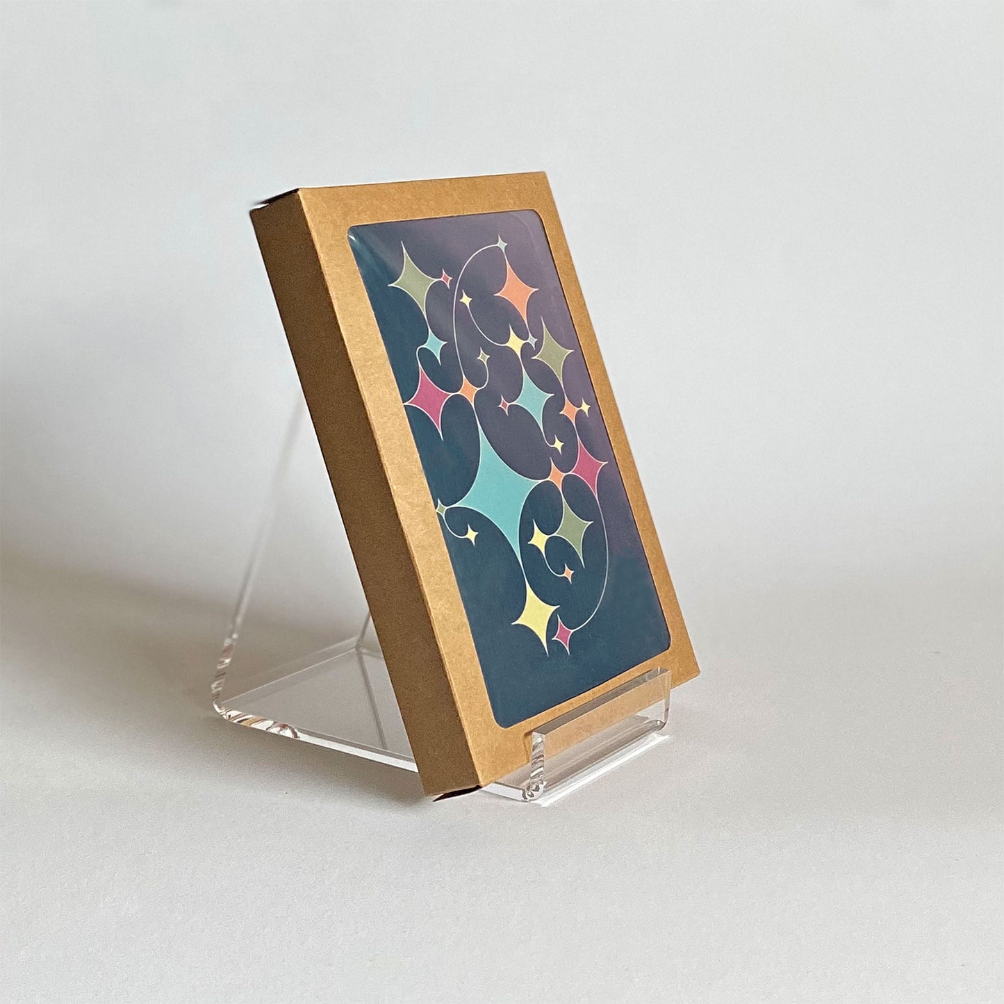 Productafbeelding, foto wenskaart "rising stars (blauw)" gepresenteerd in zijn 10-Pack verpakking