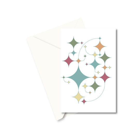 Productafbeelding, wenskaart "rising stars (wit)" de voorzijde met een envelop