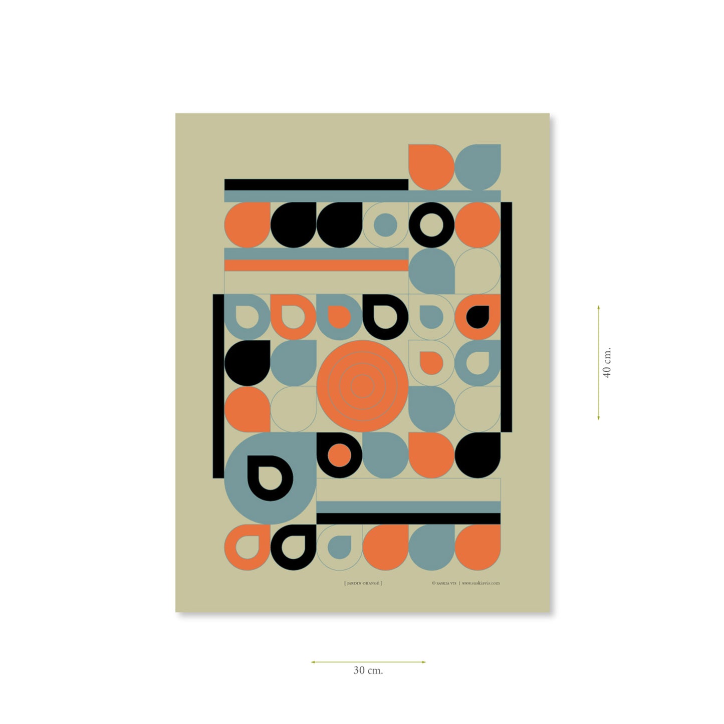 Productafbeelding, poster "jardin orange", met aanduiding van het formaat erop weergegeven 30 x 40 cm