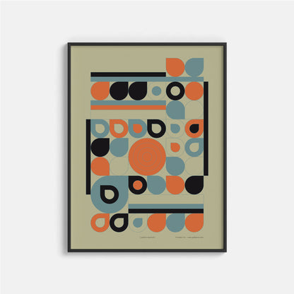 Productafbeelding, poster "jardin orange", foto impressie 2, ingelijst hangend aan een witte wand