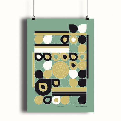 Productafbeelding, poster "jardin jaune", hangend aan een creme gekleurde wand, een overzichtsfoto