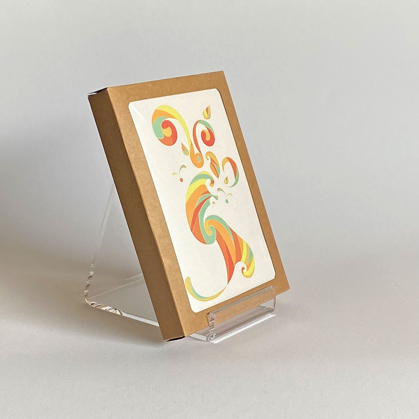 Productafbeelding, foto wenskaart "sprankelende collage (oranje) 2" gepresenteerd in zijn 10-Pack verpakking
