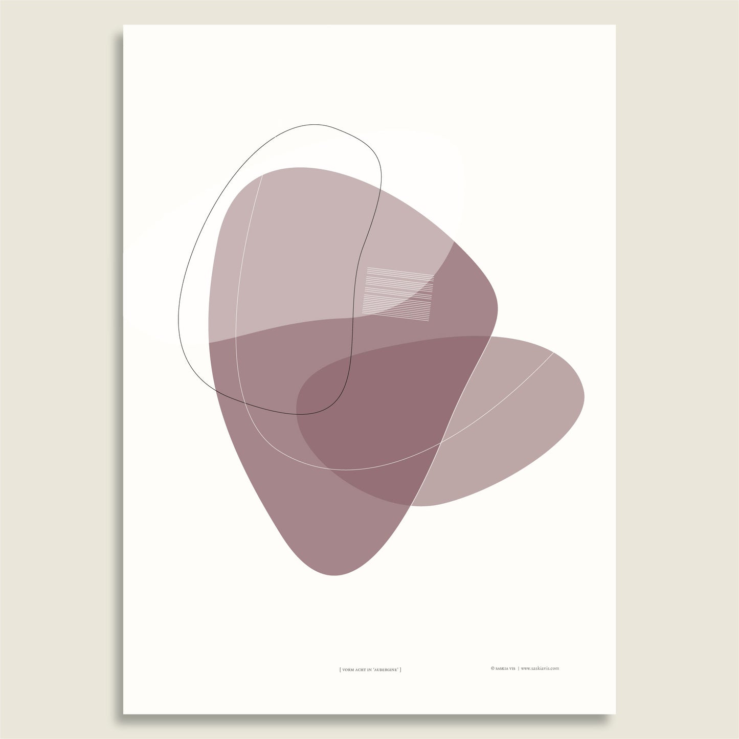 Productafbeelding, poster "vorm acht in aubergine", afgebeeld tegen een creme gekleurde achtergrond, een overzichtsfoto