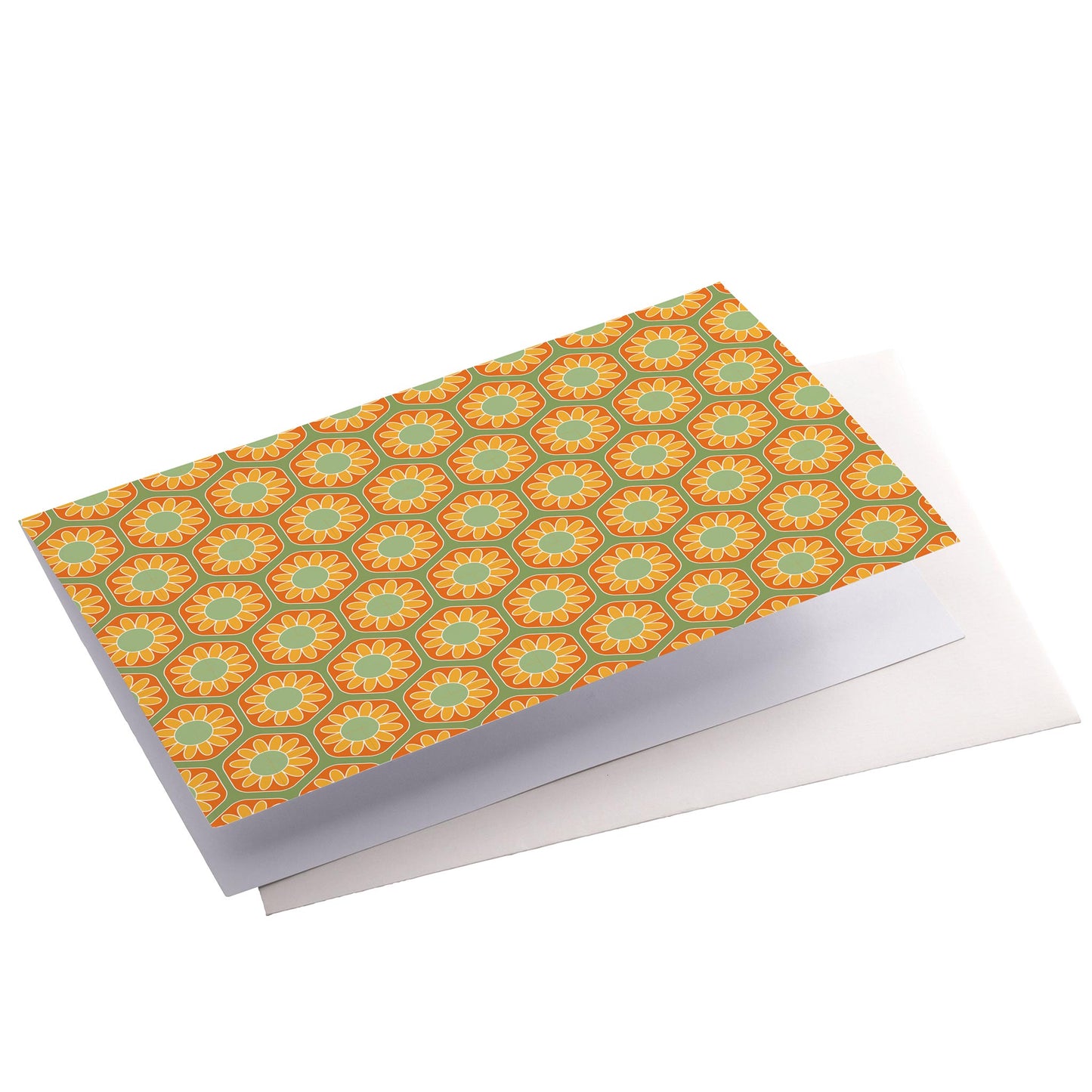 Productafbeelding, wenskaart "bloemgroet", zijaanzicht liggend met een envelop