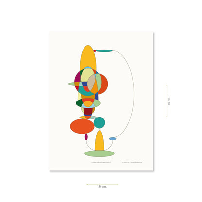 Productafbeelding, poster "kleur-acrobaat met ovalen", met aanduiding van het formaat erop weergegeven 30 x 40 cm