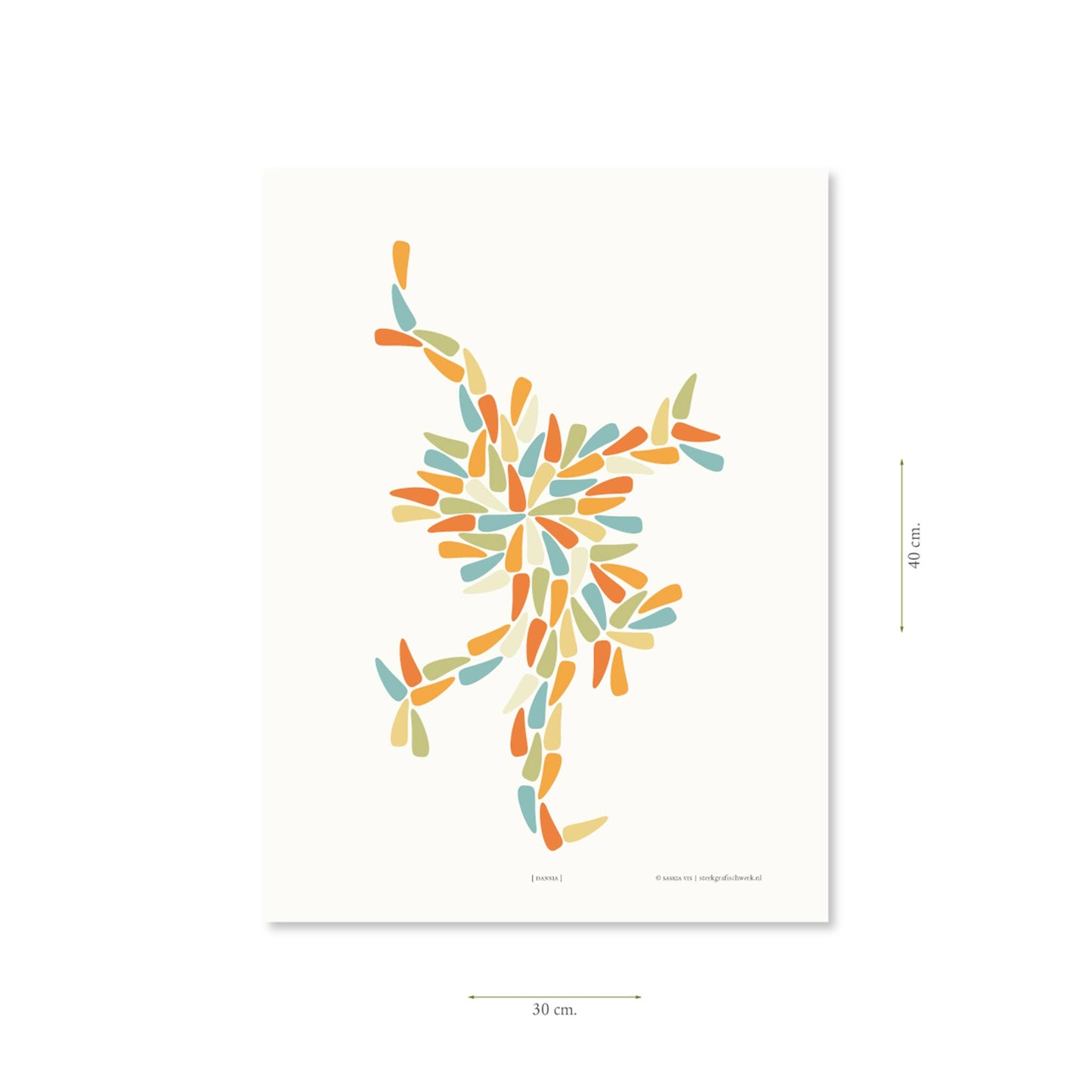 Productafbeelding, poster "dansia", met aanduiding van het formaat erop weergegeven 30 x 40 cm