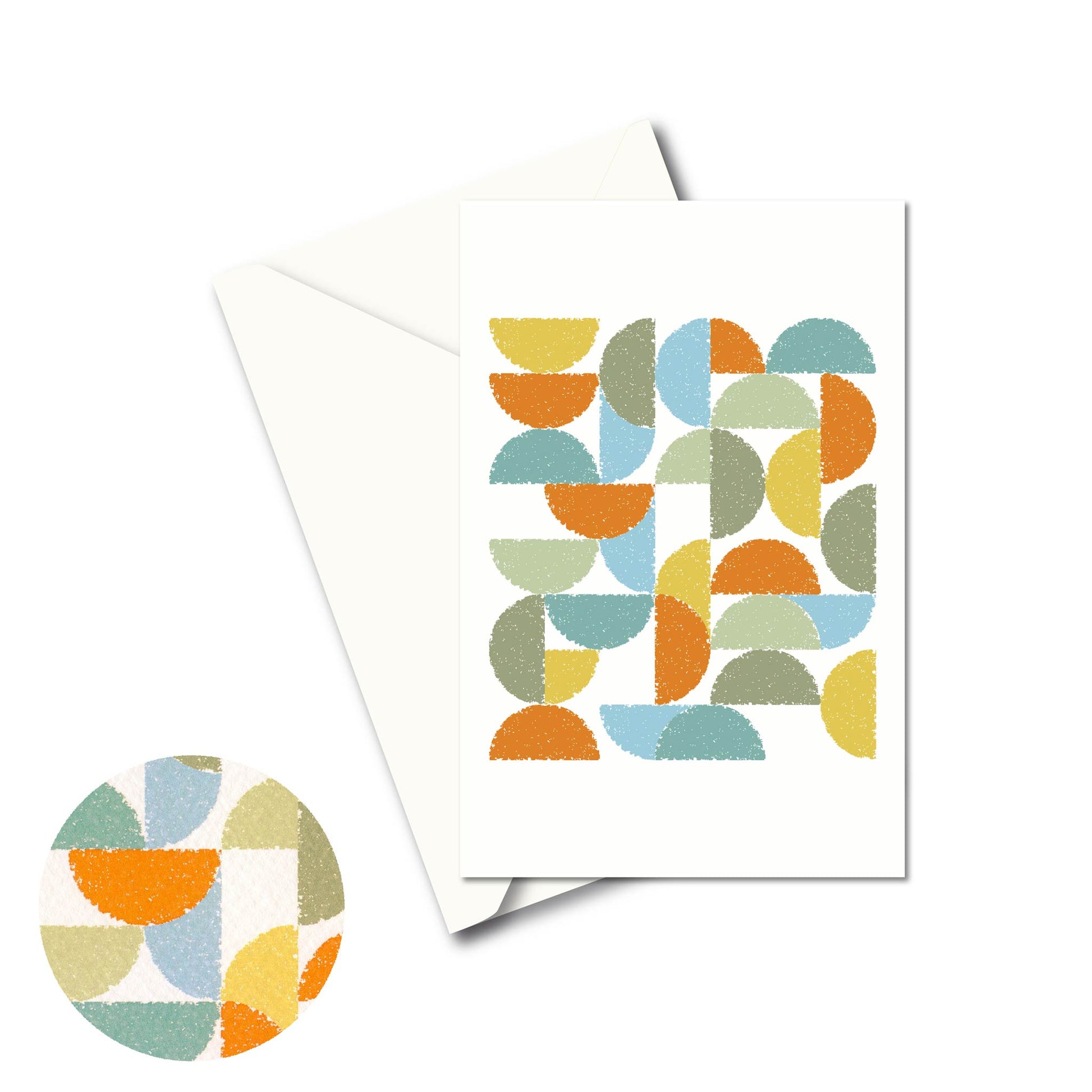 Productafbeelding, wenskaart "ronde kleuren naar terra", de voorzijde met een envelop