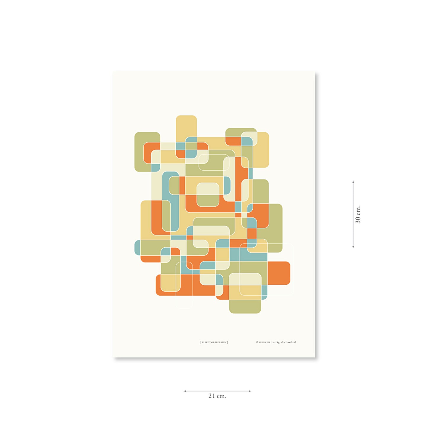 Productafbeelding, poster "plek voor iedereen", met aanduiding van het formaat erop weergegeven 21 x 30 cm