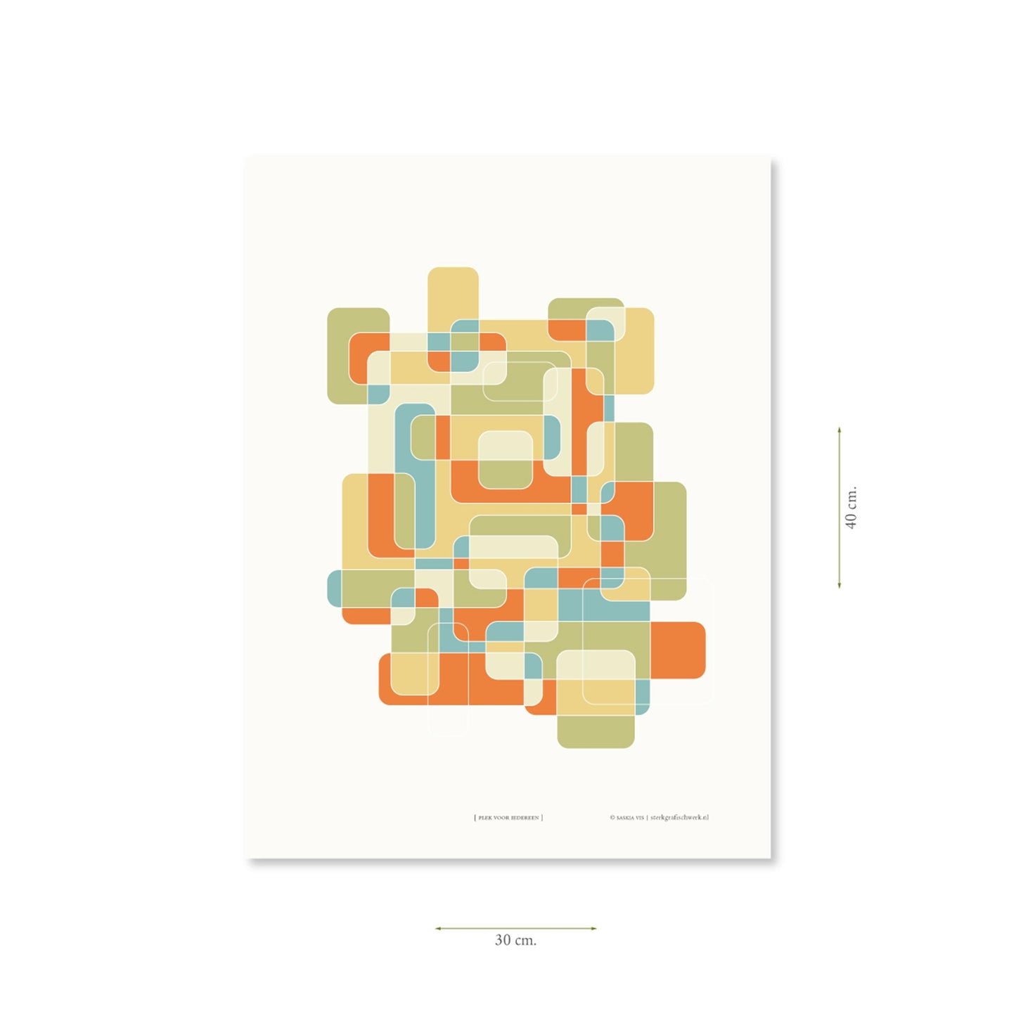 Productafbeelding, poster "plek voor iedereen", met aanduiding van het formaat erop weergegeven 30 x 40 cm