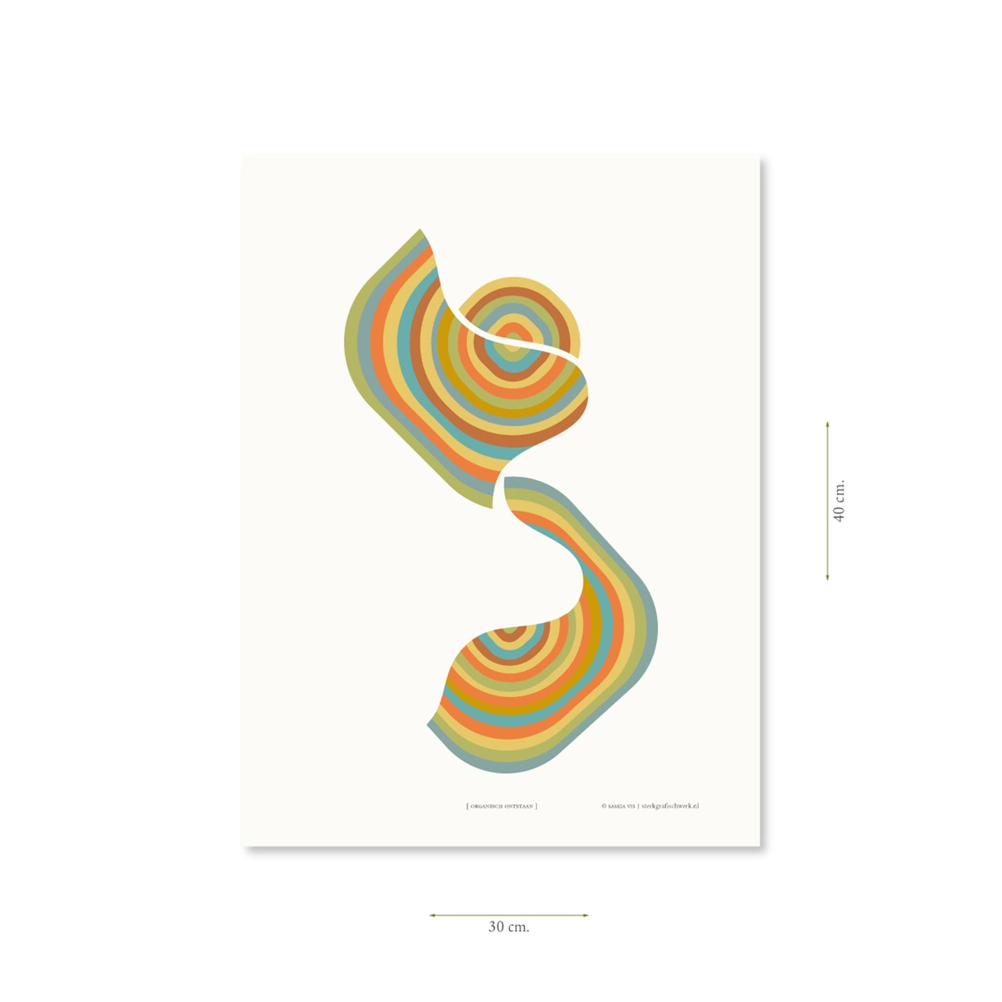 Productafbeelding, poster "organisch ontstaan", met aanduiding van het formaat erop weergegeven 30 x 40 cm
