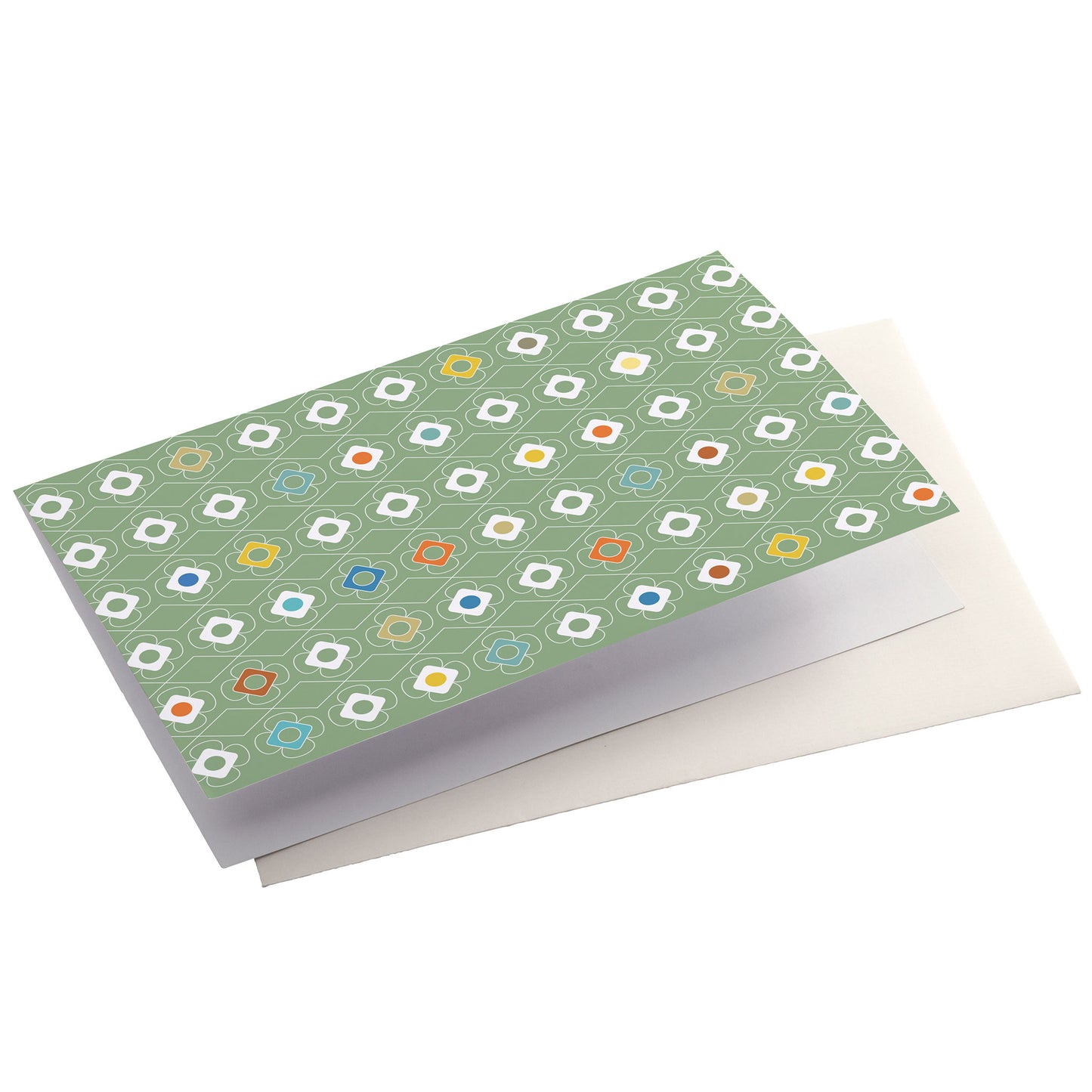 Productafbeelding, wenskaart "kleur carrousel groen", zijaanzicht liggend met een envelop