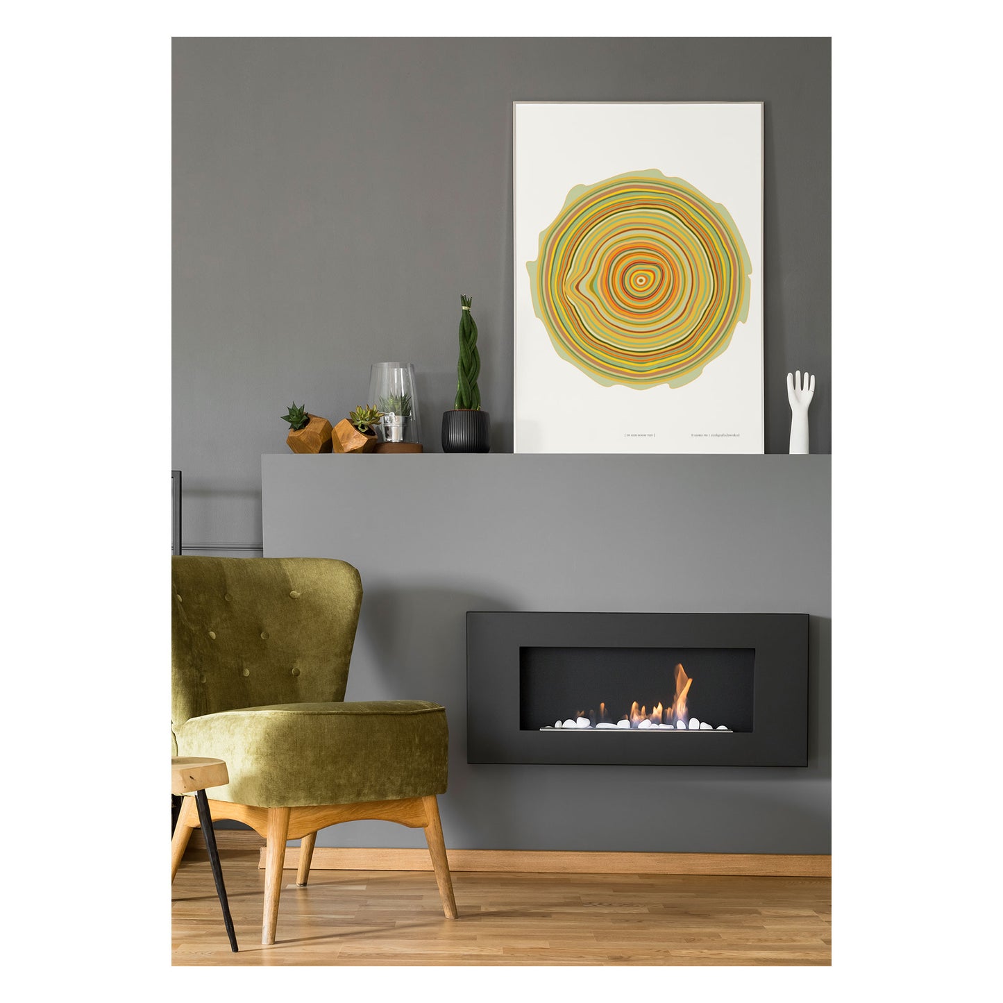 Productafbeelding, poster "de kijk-boom tijd", foto impressie 2, hangend in een interieur