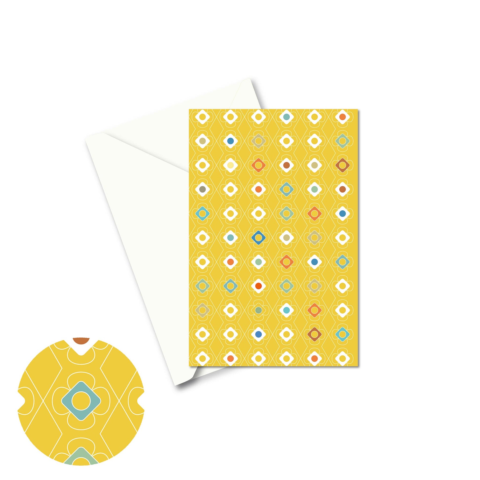 Productafbeelding, wenskaart "kleur carrousel geel", de voorzijde met een envelop