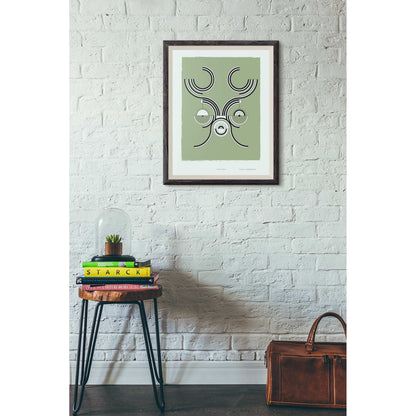 Productafbeelding, poster "gewei in lijnen", foto impressie 3, hangend aan een wand boven een tafel in een interieur
