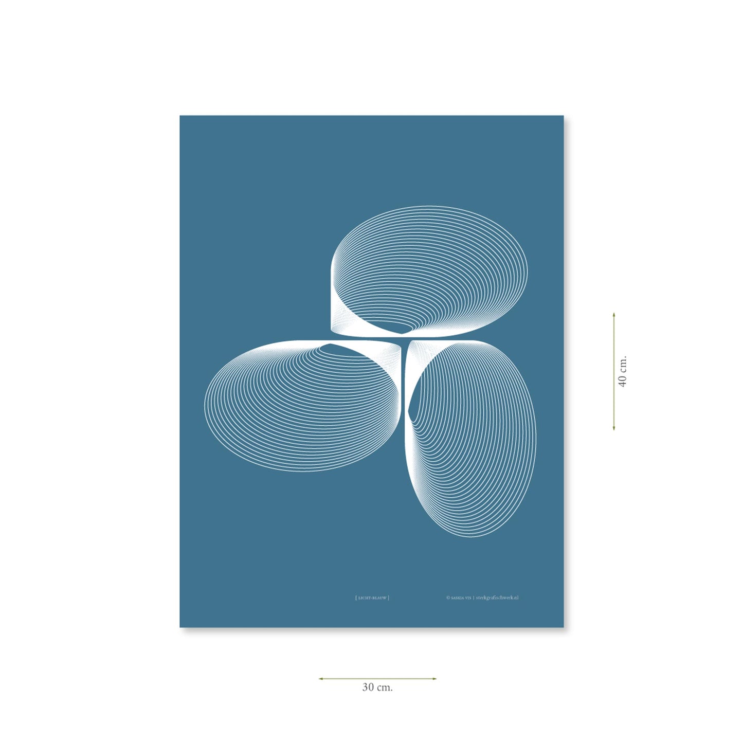 Productafbeelding, poster "licht-blauw", met aanduiding van het formaat erop weergegeven 30 x 40 cm