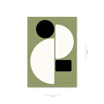 Productafbeelding, poster "een sprekende som groen+zwart", met aanduiding van het formaat erop weergegeven 21 x 30 cm