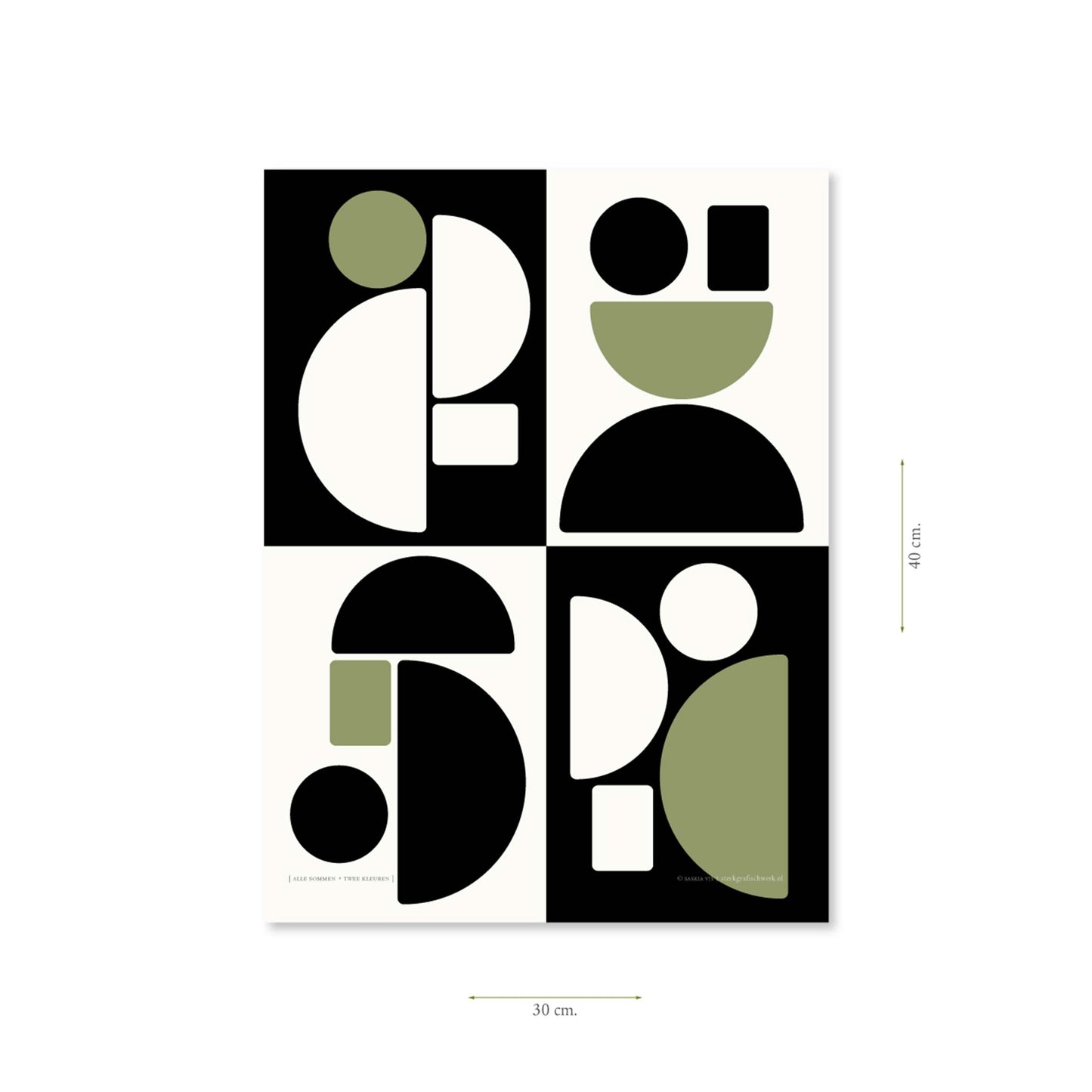 Productafbeelding, poster "alle sommen + twee kleuren", met aanduiding van het formaat erop weergegeven 30 x 40 cm