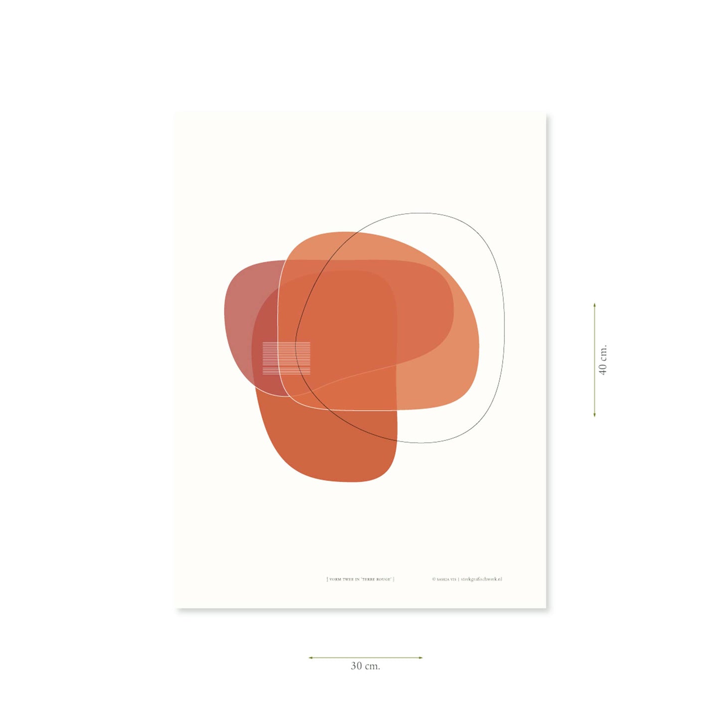 Productafbeelding, poster "vorm twee in terre rouge", met aanduiding van het formaat erop weergegeven 30 x 40 cm