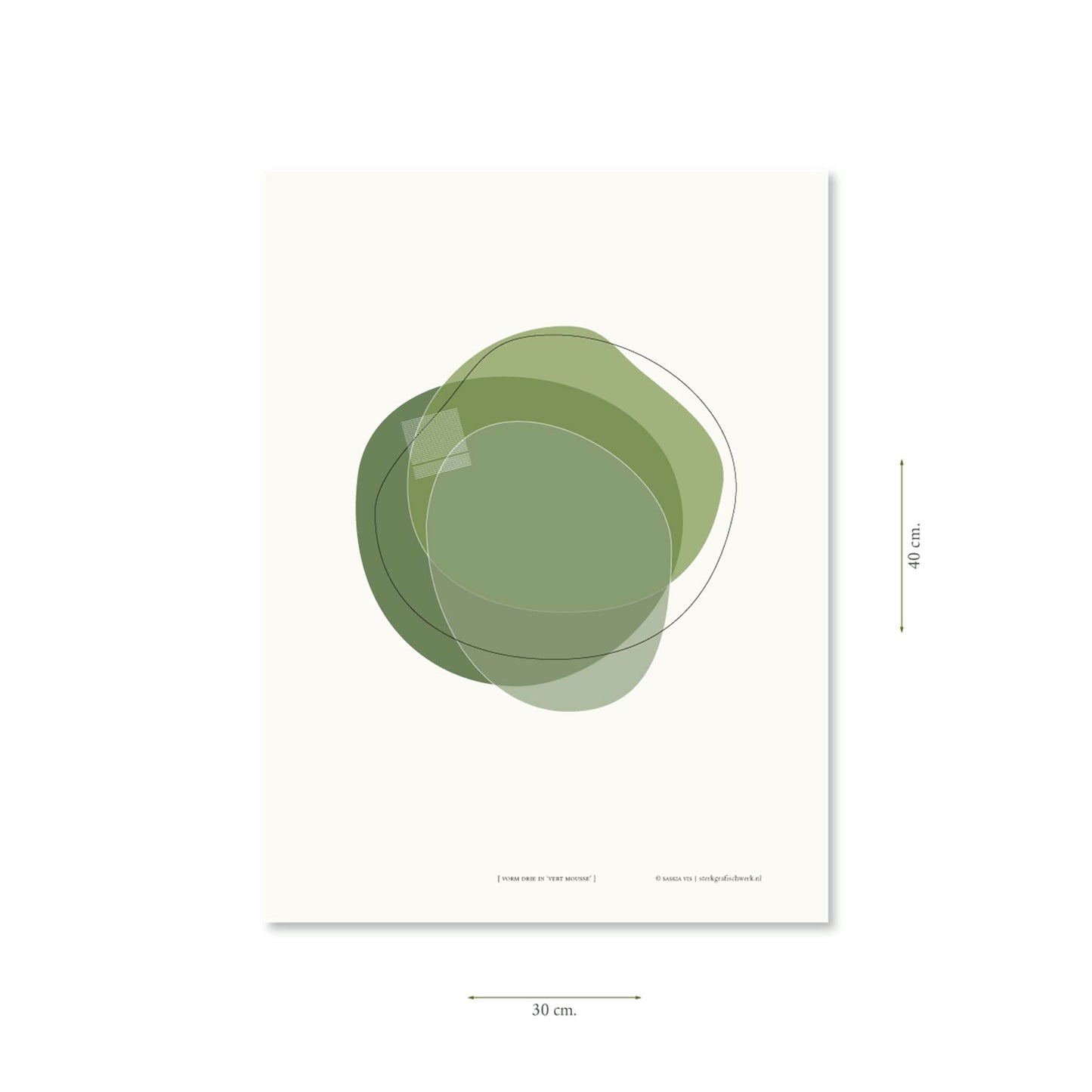 Productafbeelding, poster "vorm drie in vert mousse", met aanduiding van het formaat erop weergegeven 30 x 40 cm