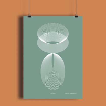 Productafbeelding, poster "licht-groen", met een oranje/bruin gekleurde wand als achtergrond