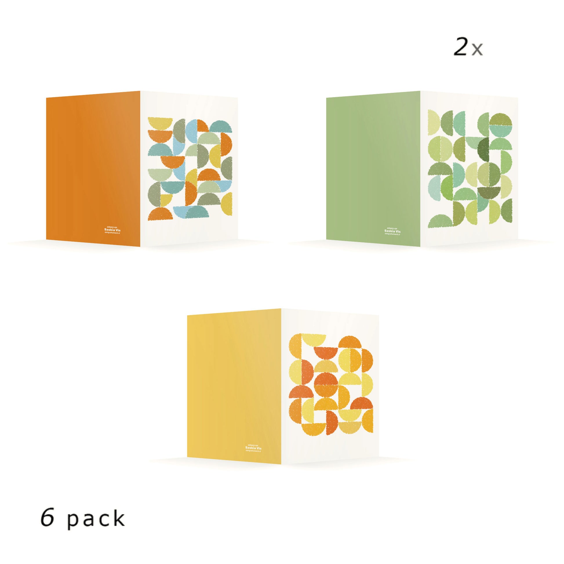 Productafbeelding, wenskaarten set 'ronde kleuren' 6 stuks, weergave van de achterzijde