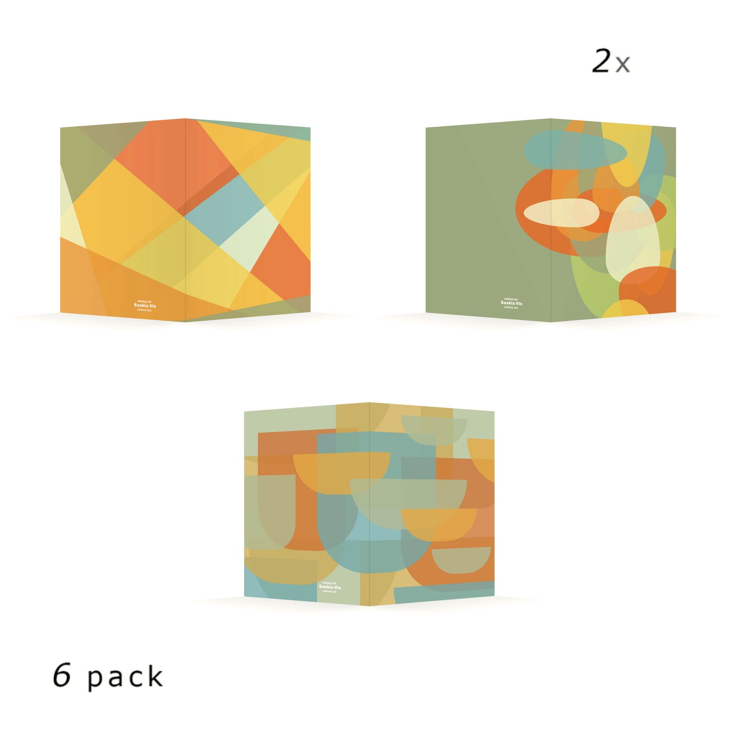 Productafbeelding, wenskaarten set 'vorm mozaïek' 6 stuks, weergave van de achterzijde