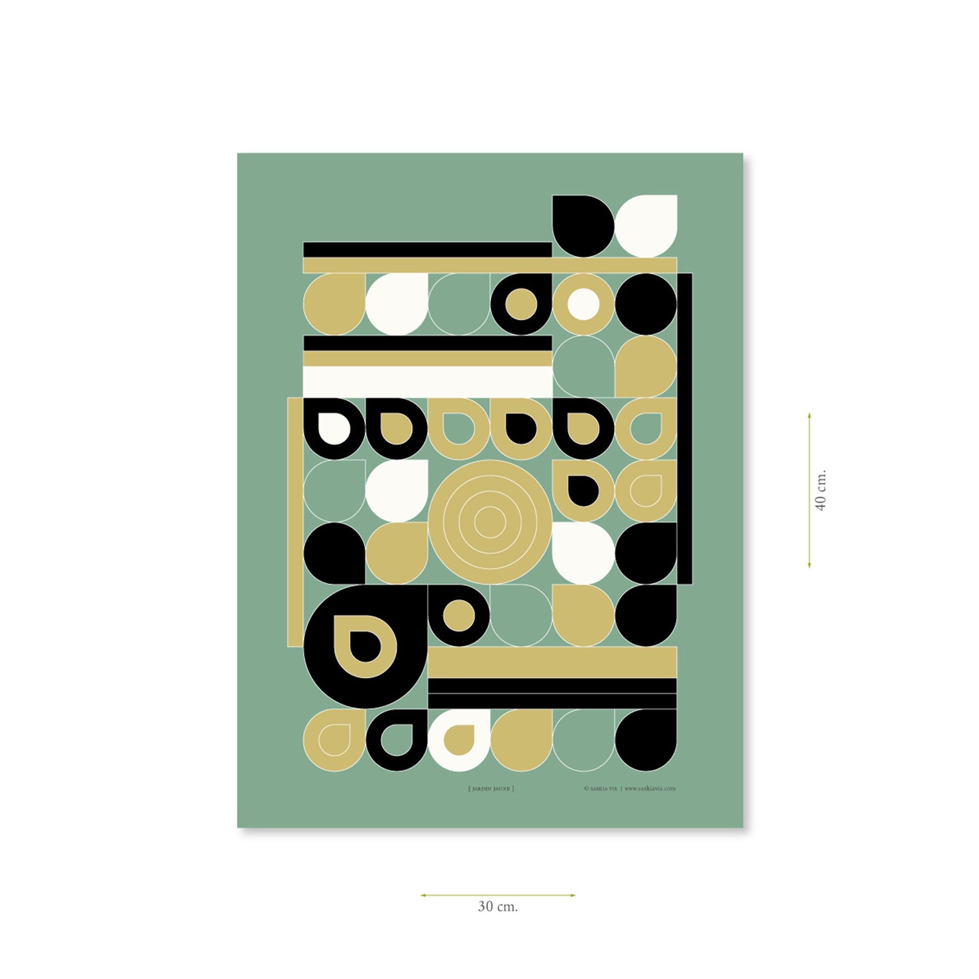 Productafbeelding poster "jardin jaune" met aanduiding van het formaat erop weergegeven 30 x 40 cm