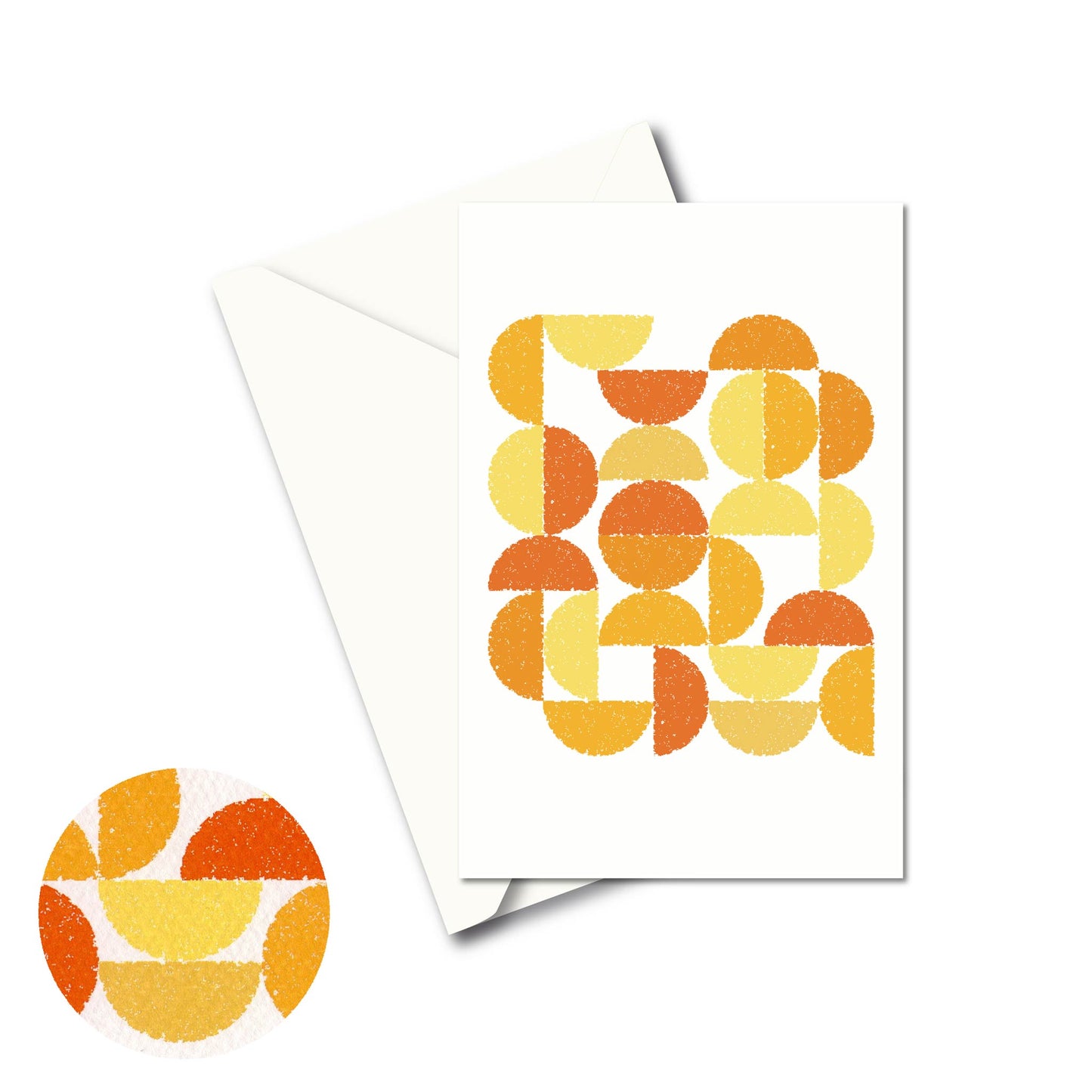 Productafbeelding, wenskaart "ronde kleuren naar sienna oker", de voorzijde met een envelop