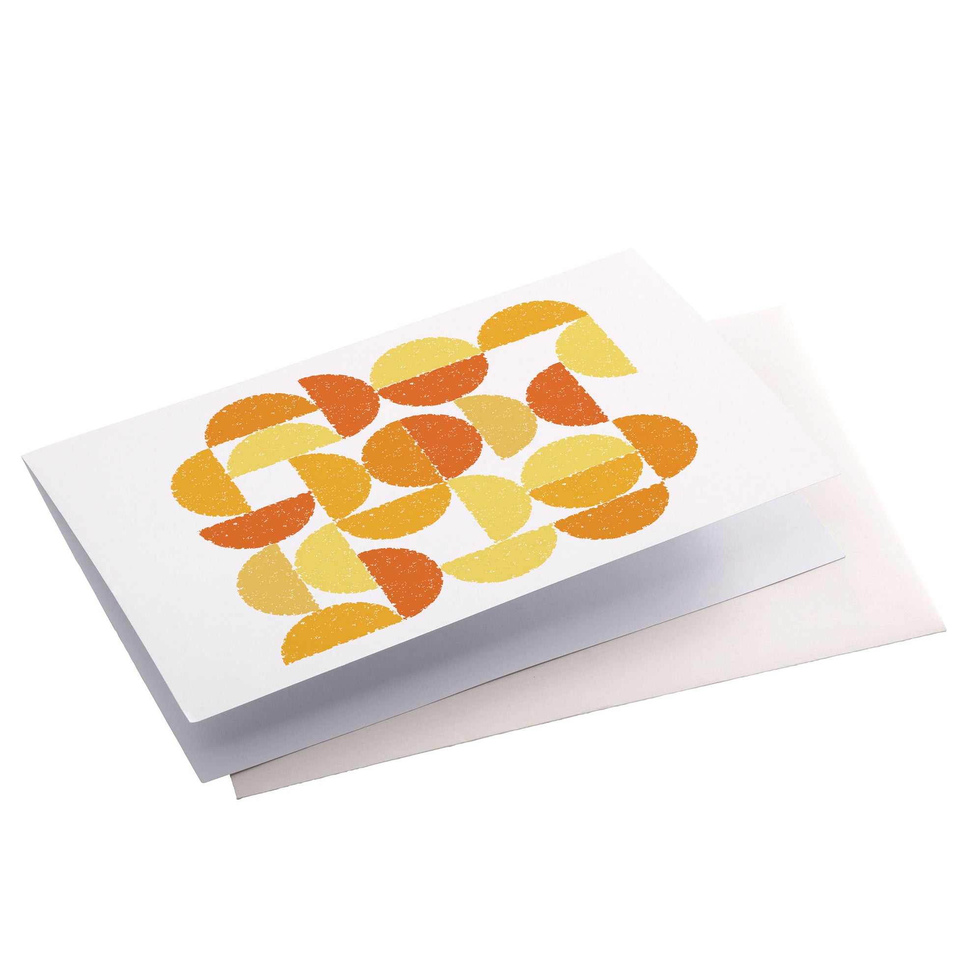 Productafbeelding, wenskaart "ronde kleuren naar sienna oker", zijaanzicht liggend met een envelop