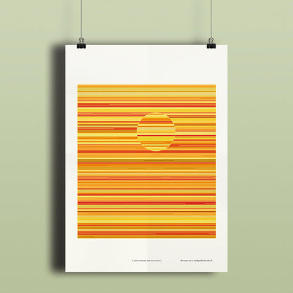 Productafbeelding poster "geen wolkje aan de lucht" hangend aan een gekleurde wand, een overzicht foto