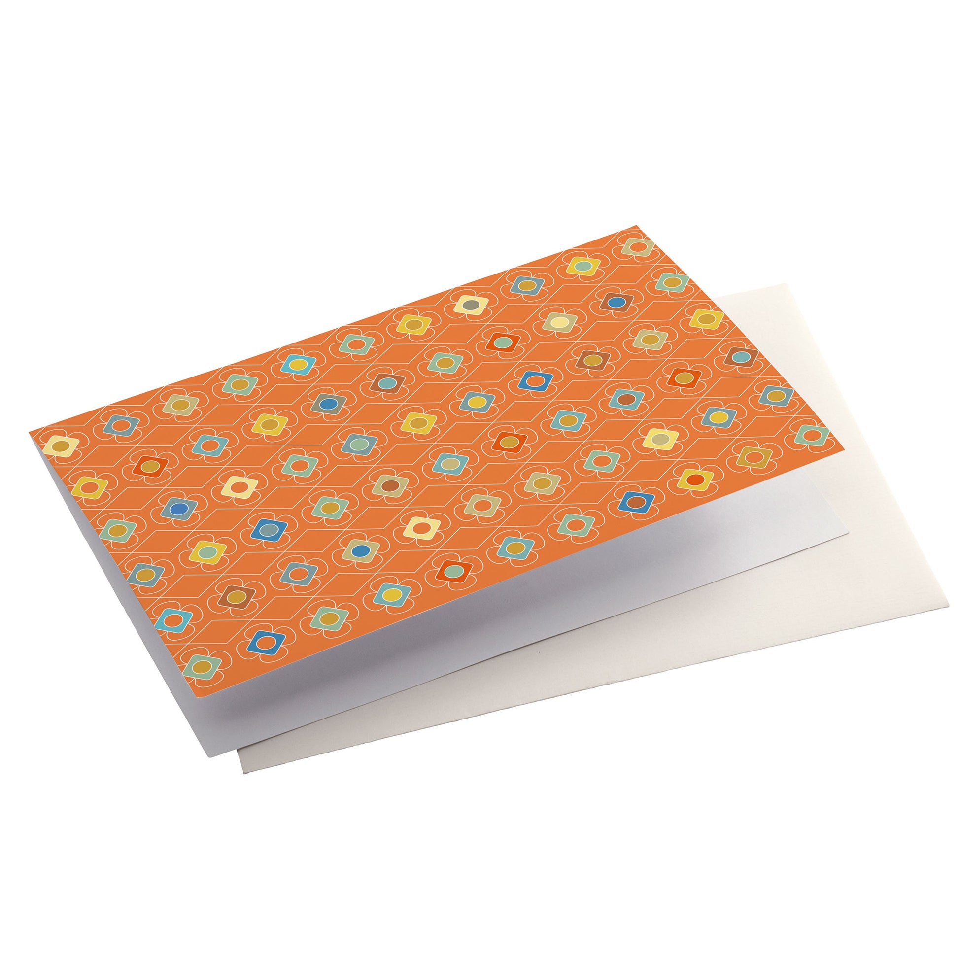 Productafbeelding, wenskaart "kleur carrousel oranje", zijaanzicht liggend met een envelop