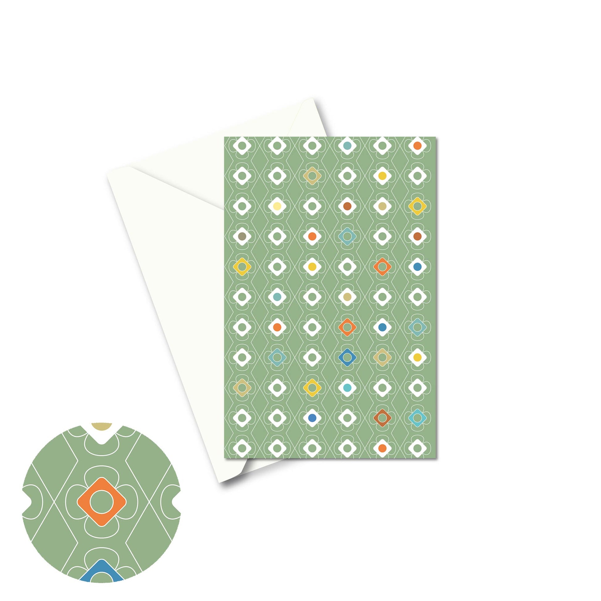 Productafbeelding, wenskaart "kleur carrousel groen", de voorzijde met een envelop