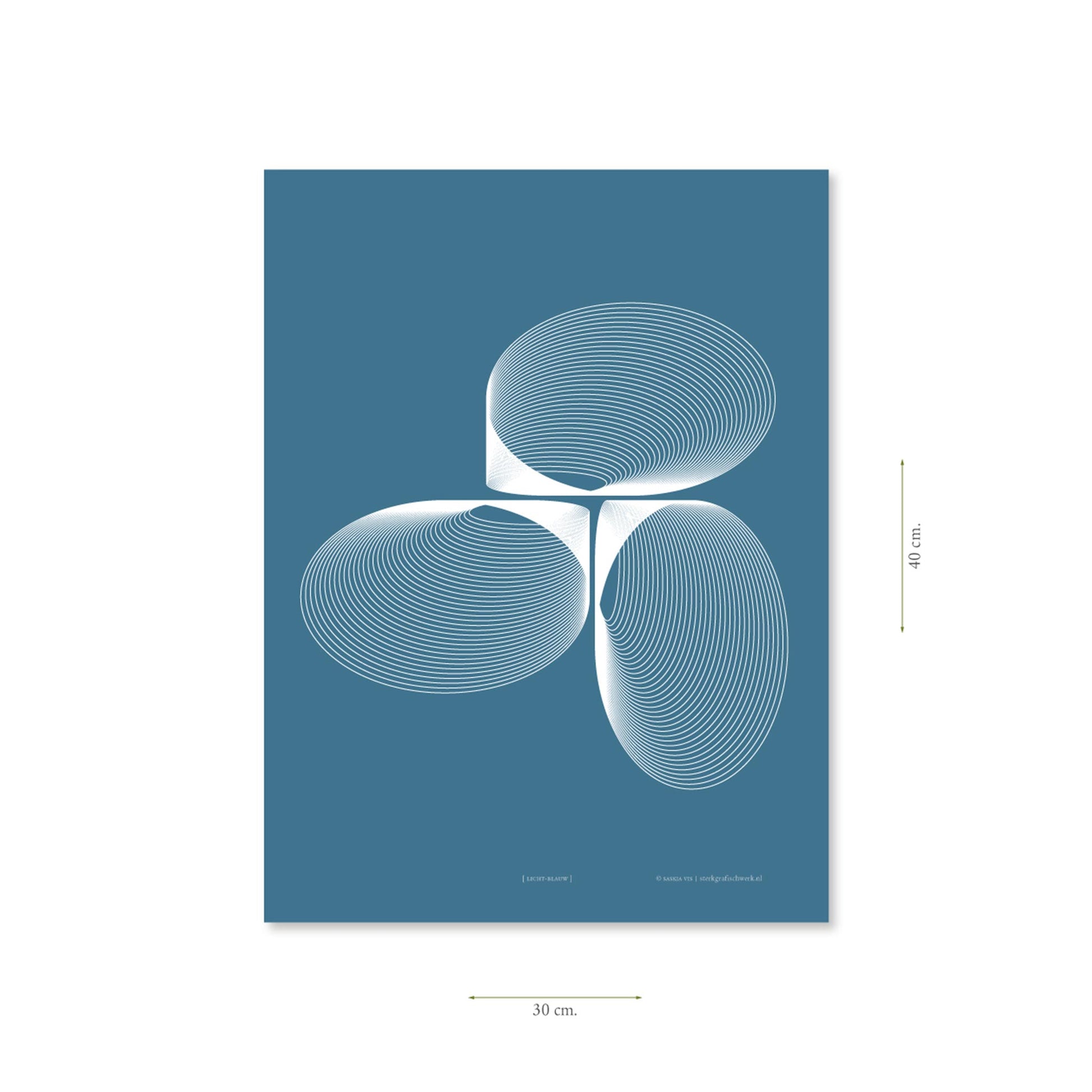 Productafbeelding poster "licht-blauw" met aanduiding van het formaat erop weergegeven 30 x 40 cm