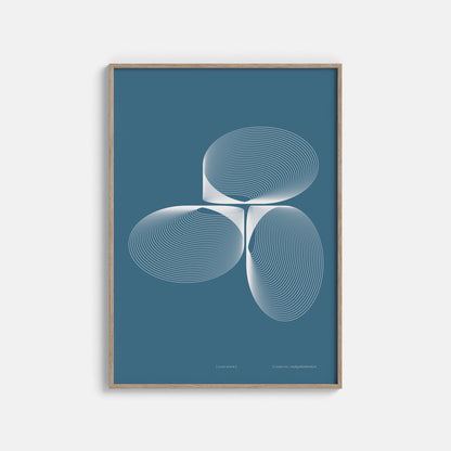 Productafbeelding poster "licht-blauw" ingelijst hangend aan een witte wand, een overzicht foto 