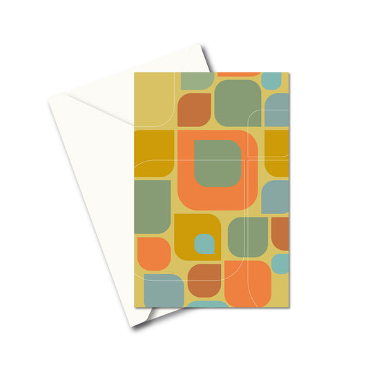 Productafbeelding, wenskaart "kleurmotief op oker", de voorzijde met een envelop