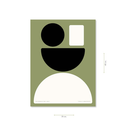 Productafbeelding poster "een vrolijke som zwart+groen" met aanduiding van het formaat erop weergegeven 30 x 40 cm