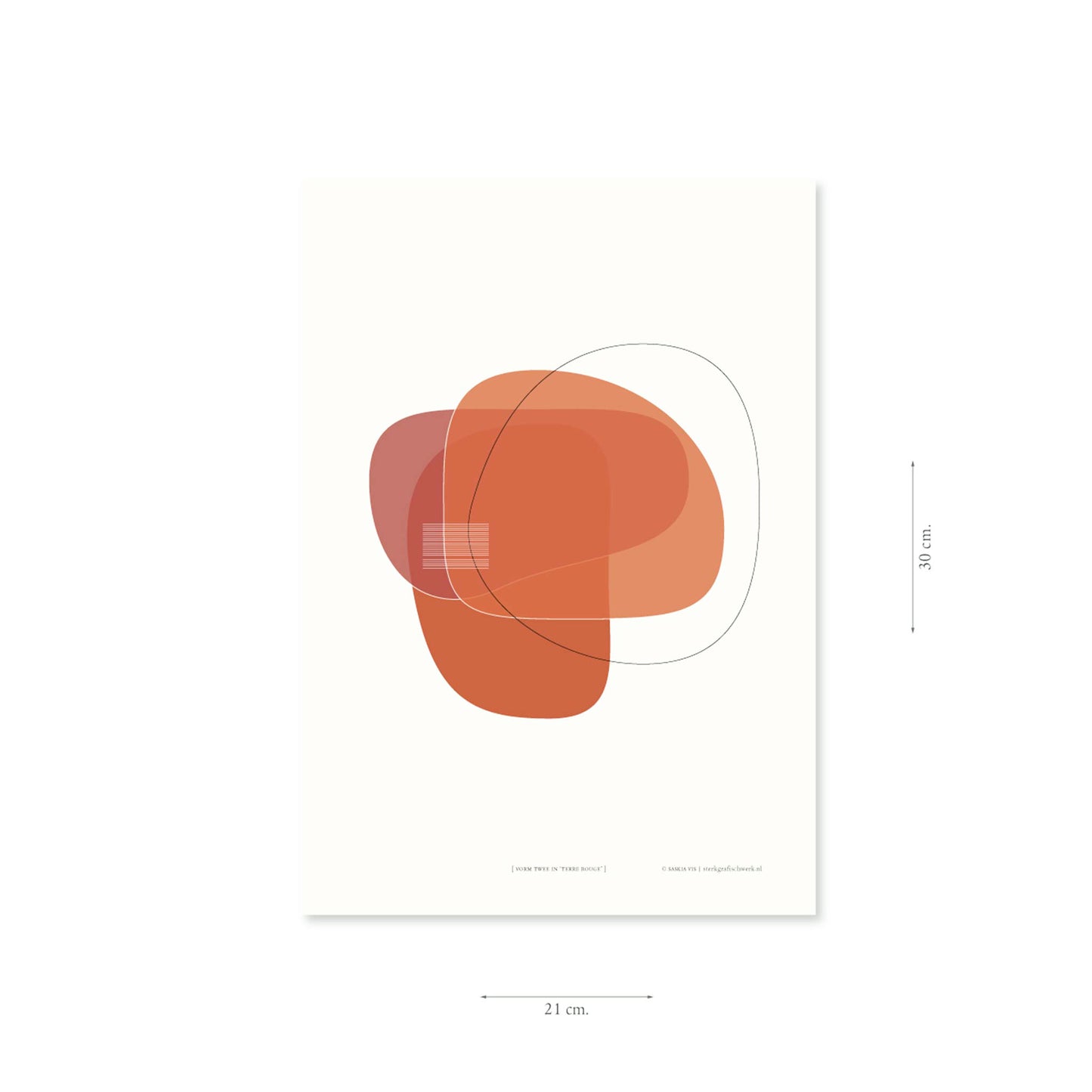 Productafbeelding poster "vorm twee in terre rouge" met aanduiding van het formaat erop weergegeven 21 x 30 cm