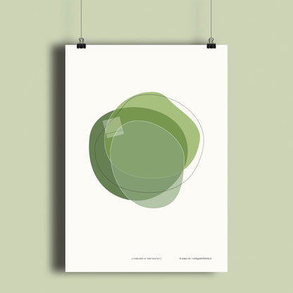 Productafbeelding poster "vorm drie in vert mousse" hangend aan een gekleurde wand, een overzicht foto 