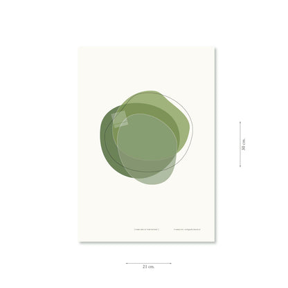 Productafbeelding poster "vorm drie in vert mousse" met aanduiding van het formaat erop weergegeven 21 x 30 cm