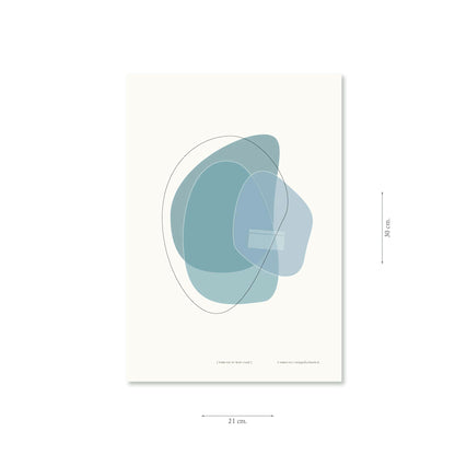 Productafbeelding poster "vorm vijf in blue clair" met aanduiding van het formaat erop weergegeven 21 x 30 cm