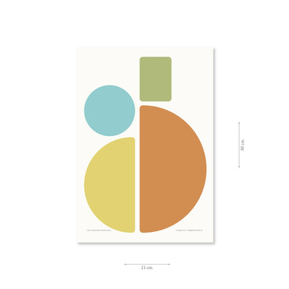 Productafbeelding poster "een gekleurde ronde som" met aanduiding van het formaat erop weergegeven 21 x 30 cm