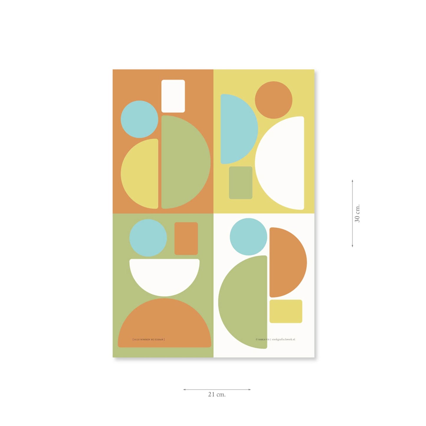 Productafbeelding poster "alle sommen bij elkaar" met aanduiding van het formaat erop weergegeven 21 x 30 cm
