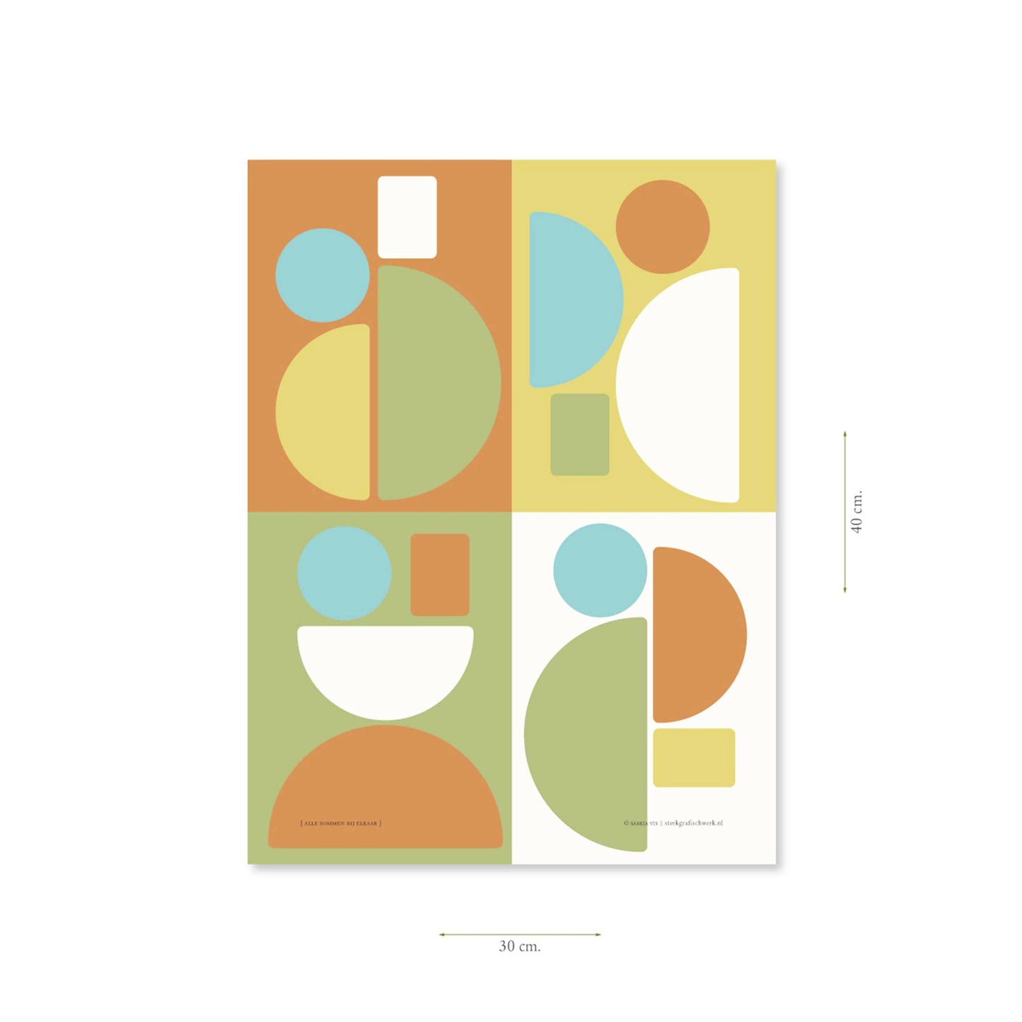 Productafbeelding poster "alle sommen bij elkaar" met aanduiding van het formaat erop weergegeven 30 x 40 cm